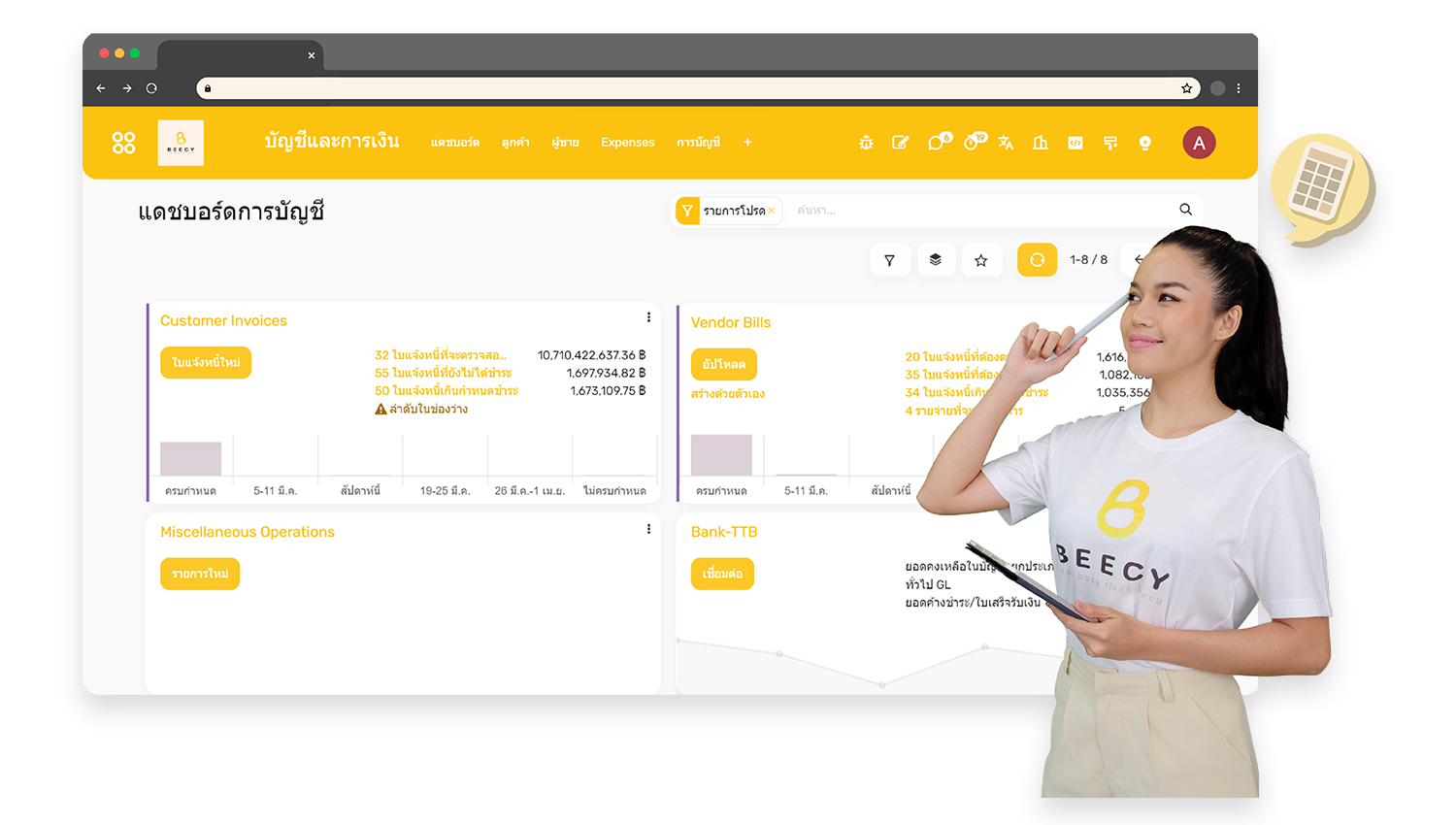 BEECY ERP แดชบอร์ดการบัญชี BEECY ERP ระบบบัญชี และการเงิน