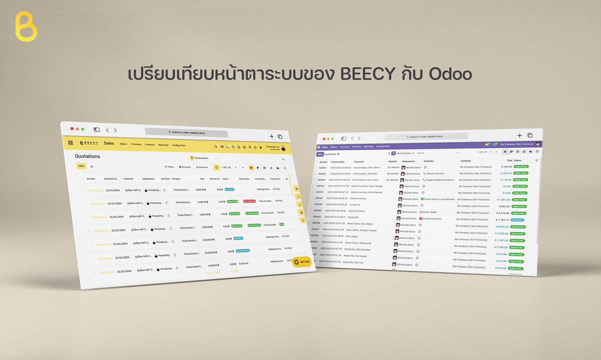 เปรียบเทียบระบบ ERP ของ BEECY กับ Odoo